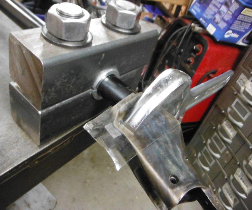 Barrel vise, custom collet, .800 in block filler in 1885 receiver, packing tape to protect fin...jpg